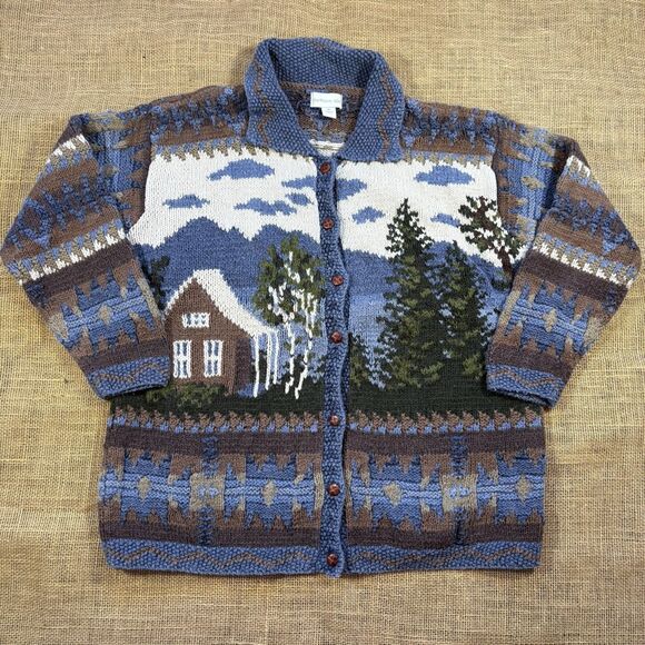Northern Isle Woman's Heavy Knit Ramie/Cotton Button Up Cabin Cardigan Sweater M - Picture 1 of 5